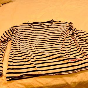 Calvin Klein Jeans women’s LS t shirt off white brown stripes